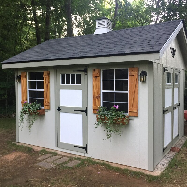 10'x12' Resin Outdoor Storage Shed with Shutters, Windows & Skylights for Garden Patio