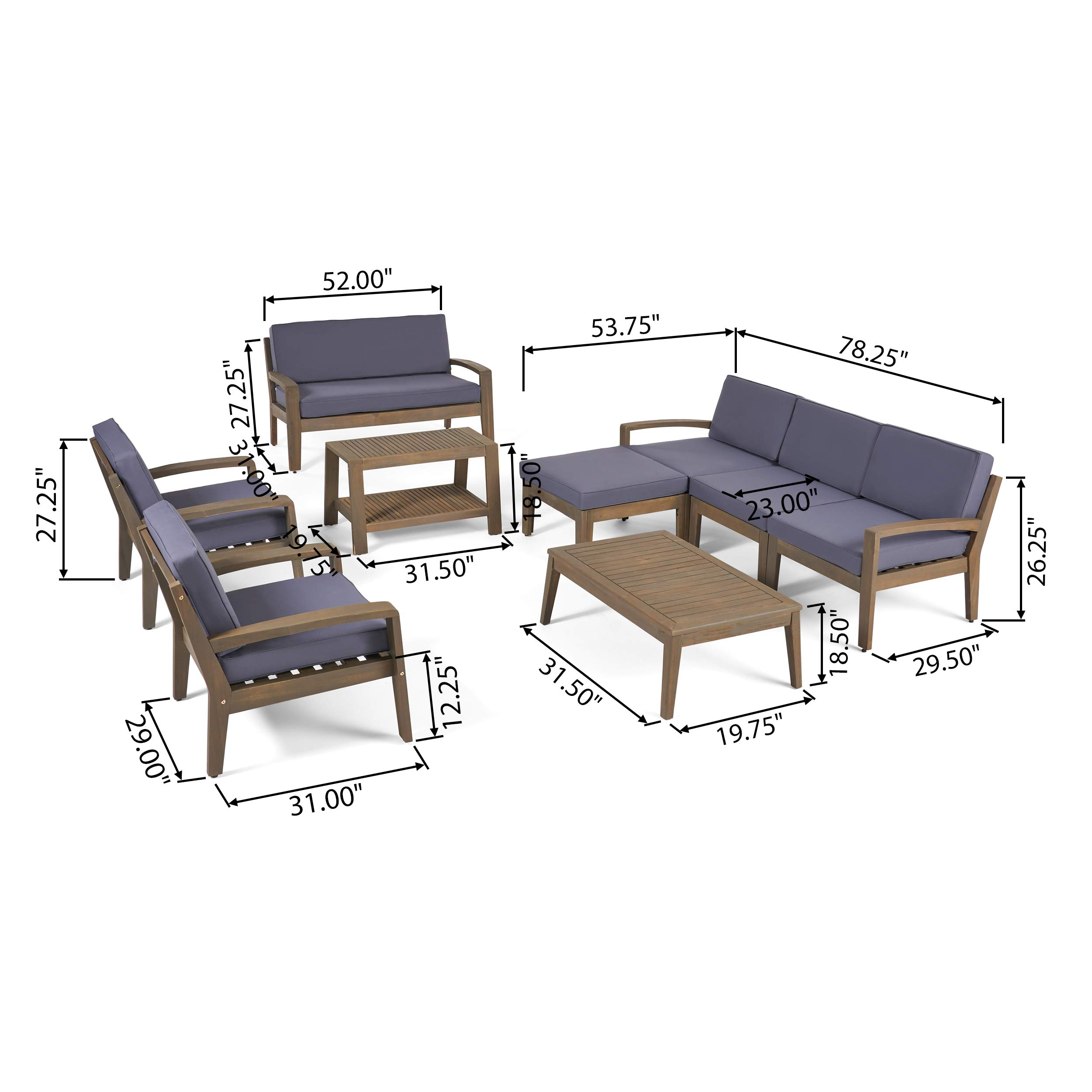 【Furniture】7-Seater Sectional Sofa Set for Patio with Loveseat, Club Chairs, Ottoman & Coffee Tables