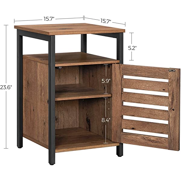 VASAGLE Nightstand, End Table with Open Shelf, Steel Frame, Bedroom, Industrial, Rustic Brown + Black