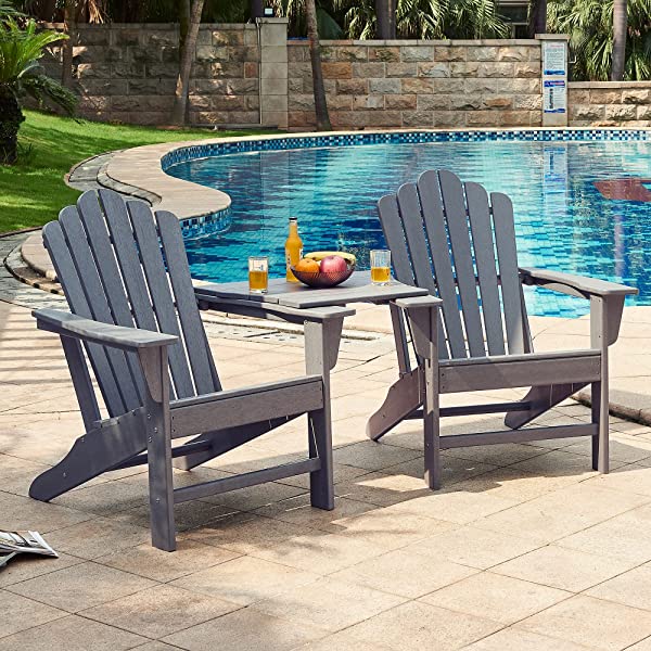 Ehomeline Classic Outdoor Adirondack Chairs with Connecting Plate Set of 3 for Garden Porch Patio Deck Backyard, Weather Resistant Accent Furniture, Blue
