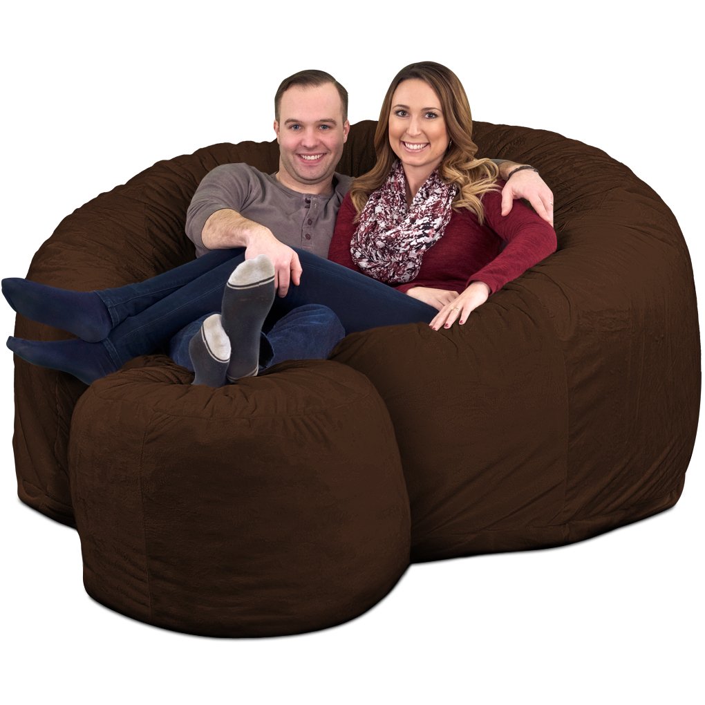 【Furniture】6000 Bean Bag Chair w/Footstool: Giant Foam-Filled Furniture - Machine Washable Covers