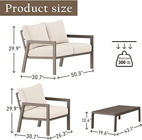 Bella Villa 4 Piece Furniture Set with Cushions (Beige)