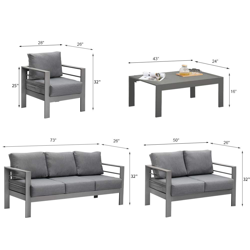 【Home&Garden】Aluminum Outdoor Patio Furniture Set, Modern Patio Conversation Sets