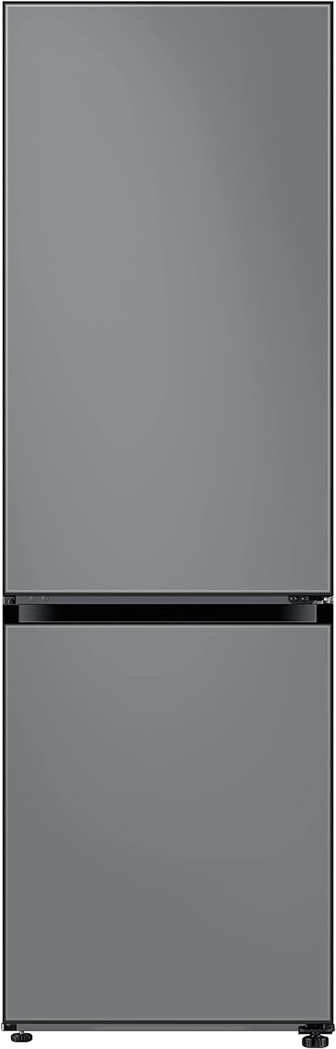 SAMSUNG 12.0 Cu Ft BESPOKE Compact Refrigerator w/ Bottom Freezer, Flexible Slim Design for Small Spaces, Even Cooling, Reversible Door, LED Lighting, Energy Star Certified, RB12A300631/AA, Gray Glass