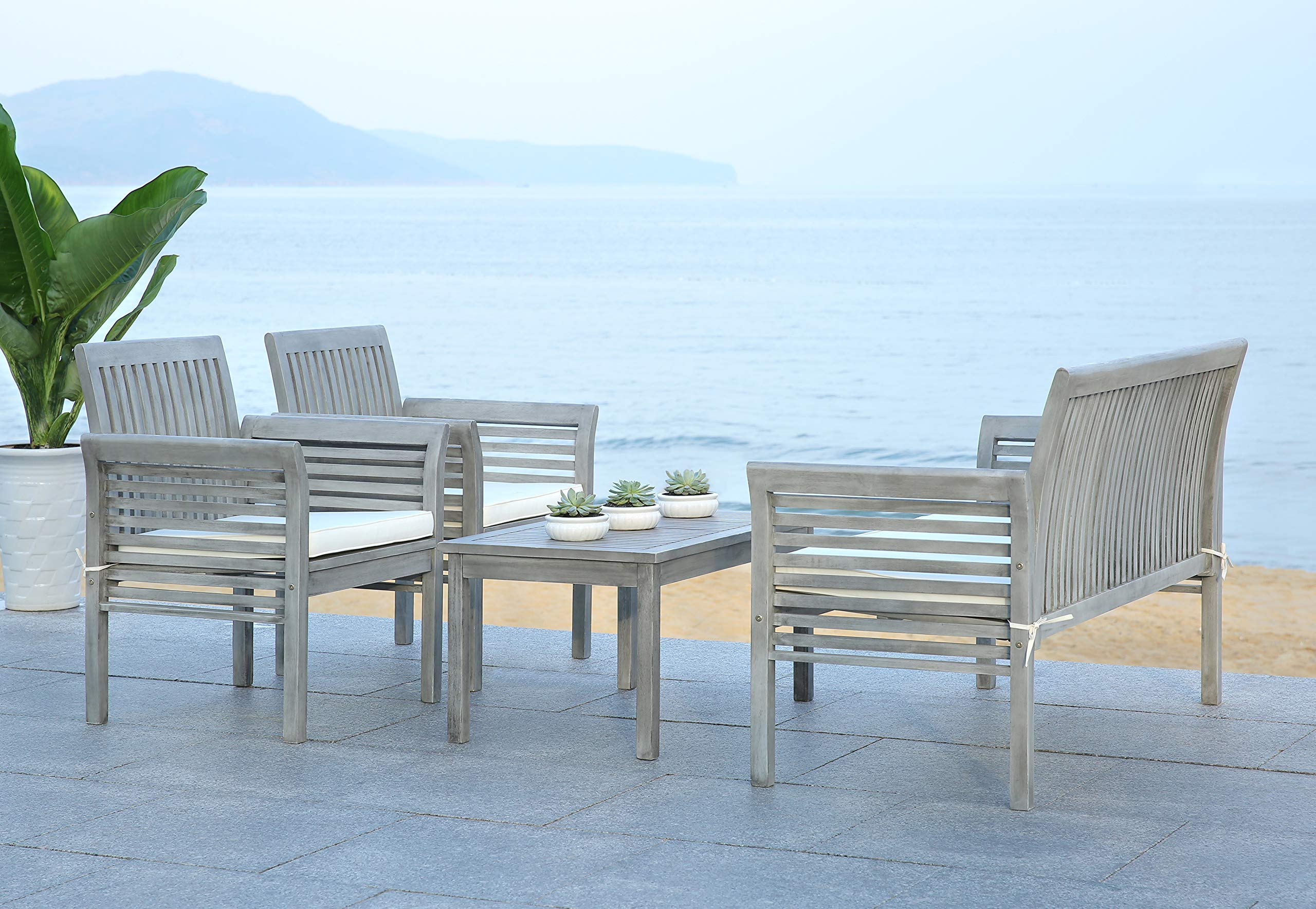 【Furniture】Outdoor Collection Carson Grey Wash/ Beige Cushions 4-Piece Conversation Patio Set