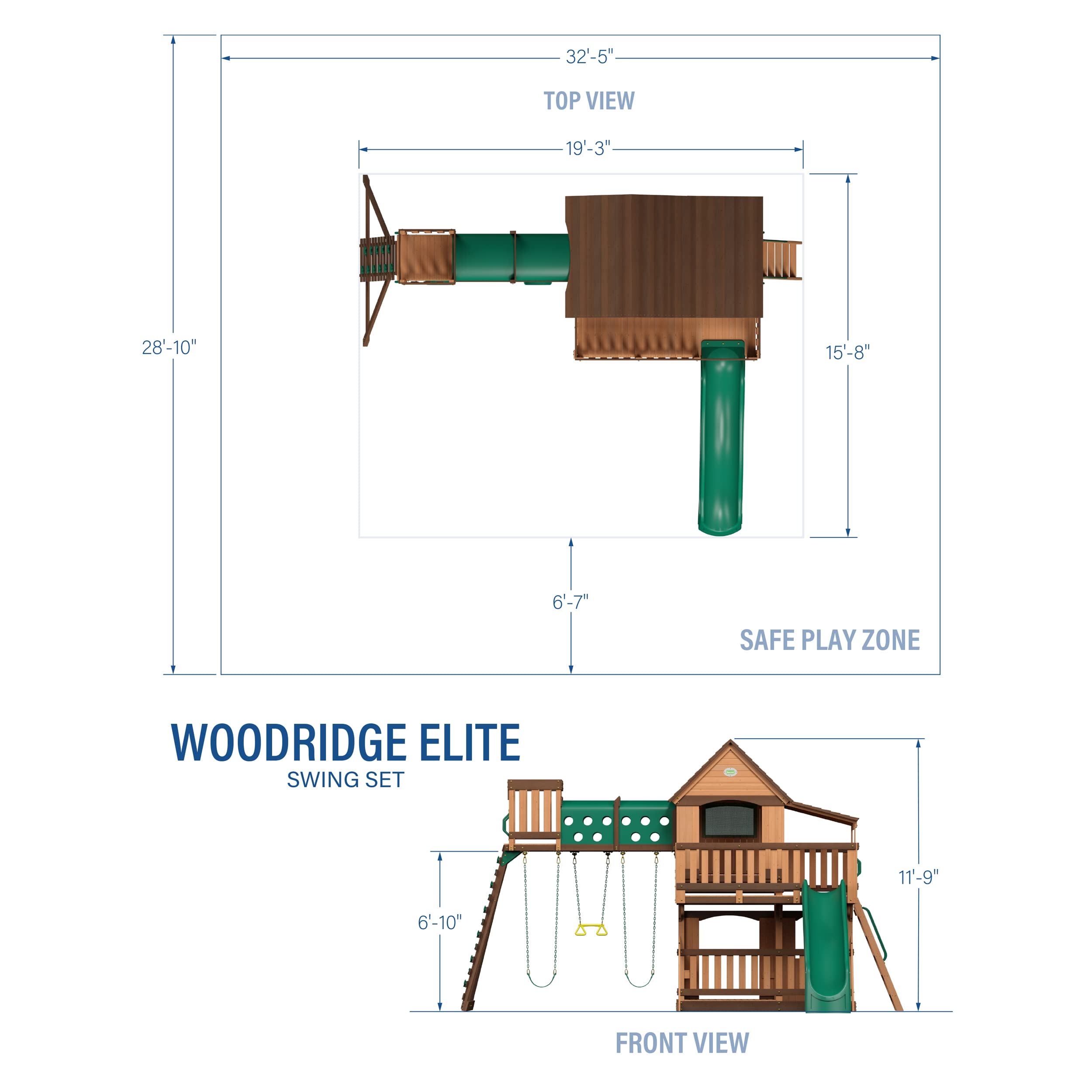 Woodridge Elite All Cedar Wood Swing Set, Upper and Lower Deck, Sandbox, Vented Tunnel