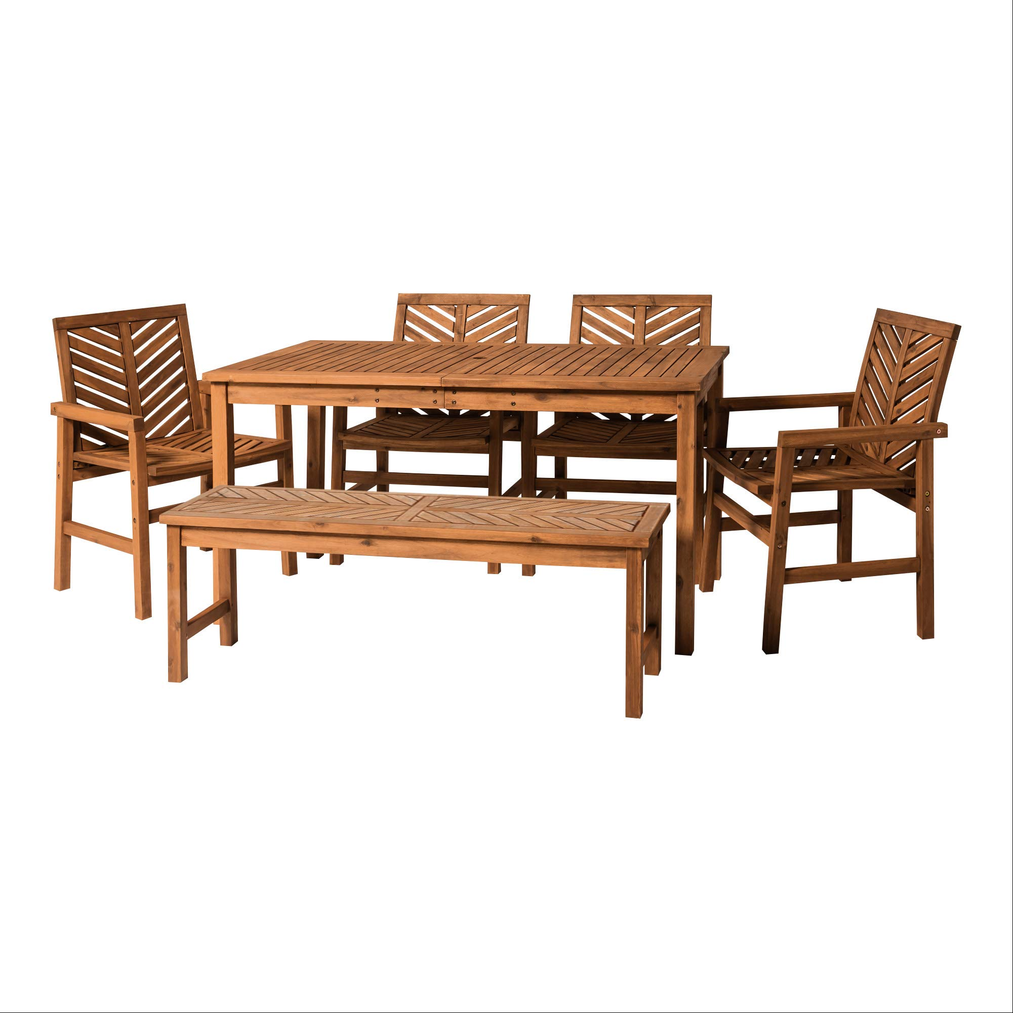 【Furniture】7 Person Outdoor Wood Chevron Patio Furniture Dining Set Table Chairs Bench