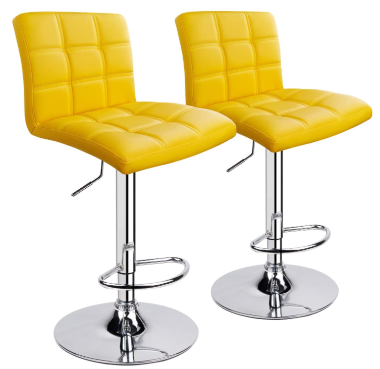 Modern Square PU Leather Adjustable Bar Stools with Back,Set of 2,Counter Height Swivel Stool by Leopard (Black)