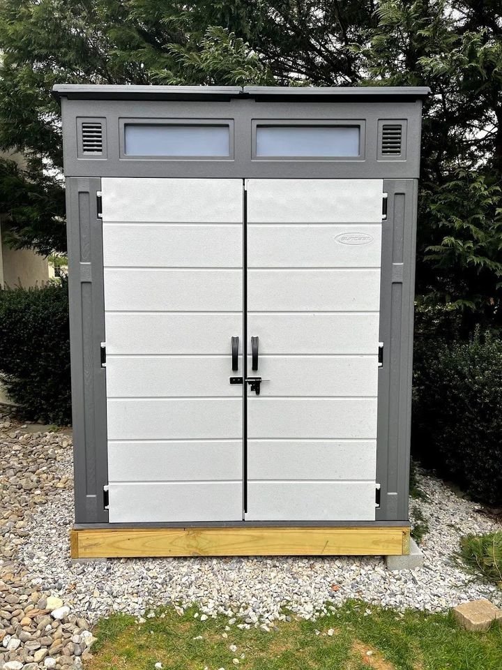 6' x 5' Suncast Modernist Plastic Garden Storage Shed - Peppercorn (1.89m x 1.73m)