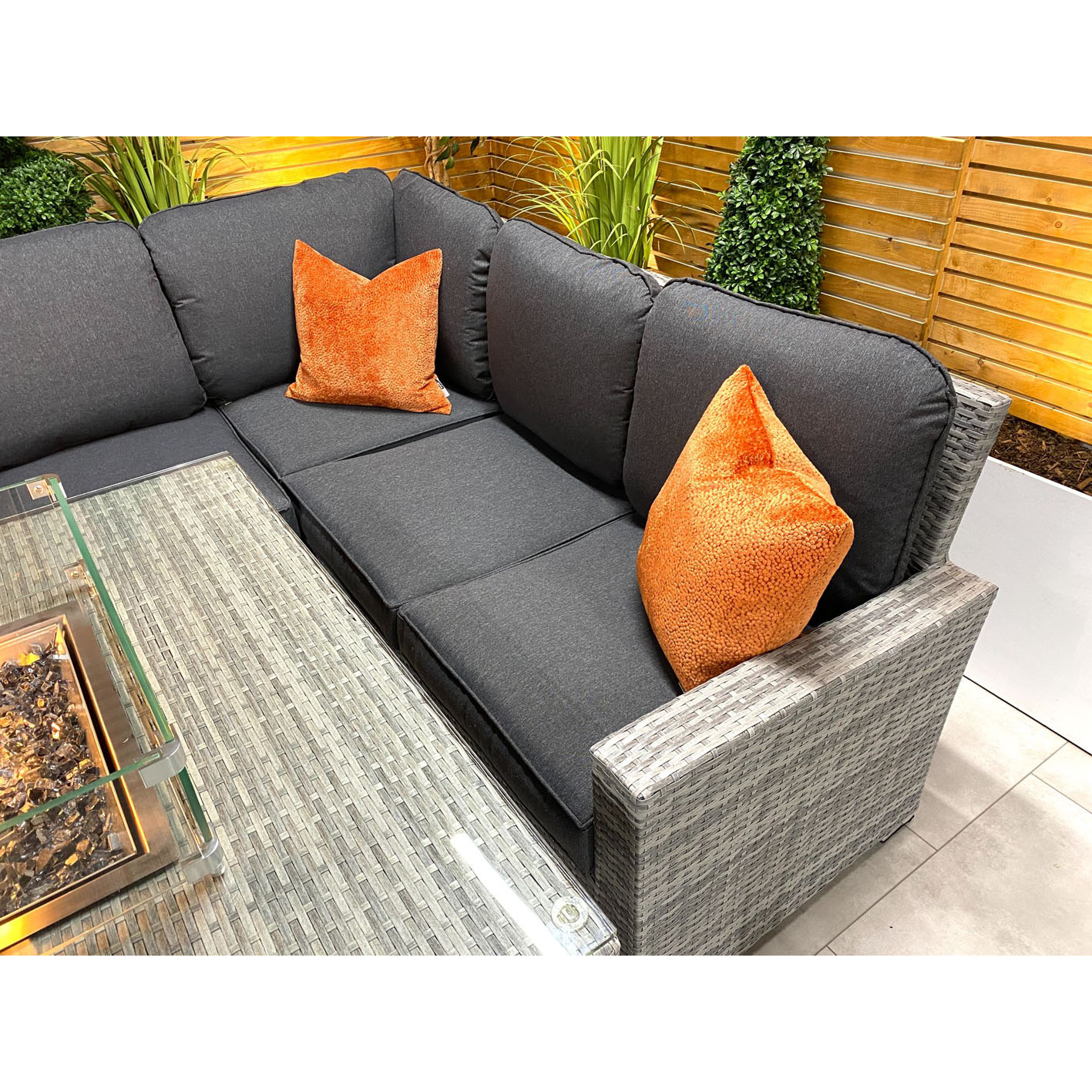 Chimes - Stone Grey Milan Compact Corner Dining Set with Firepit Table