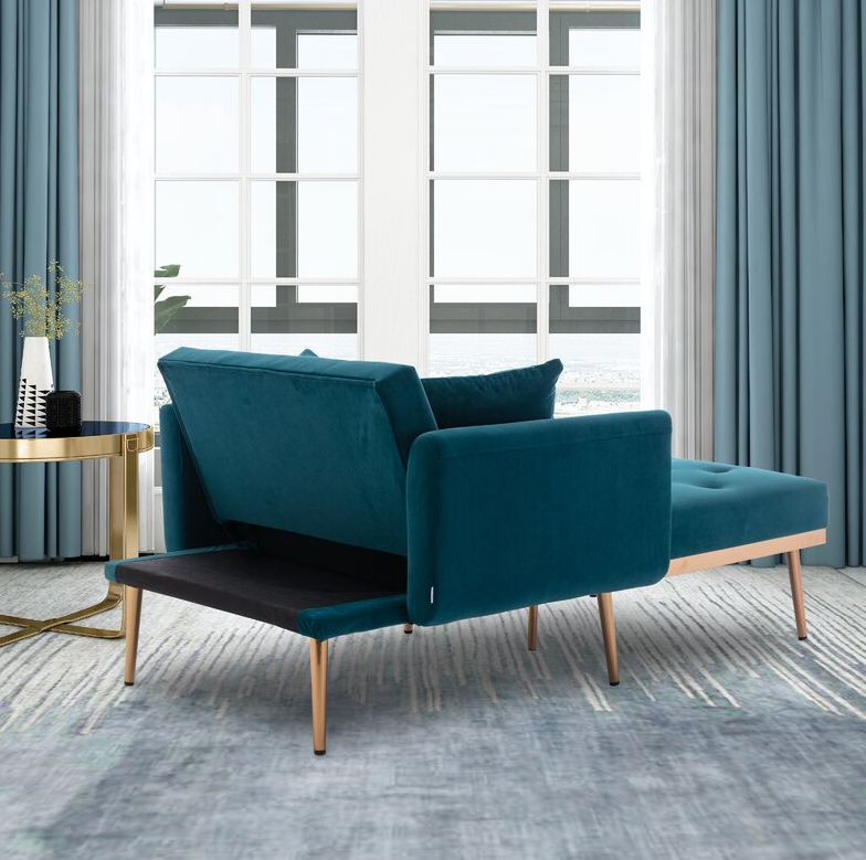 40.9” W Tufted Velvet Flared Arms Sleeper Convertible Chaise Lounge