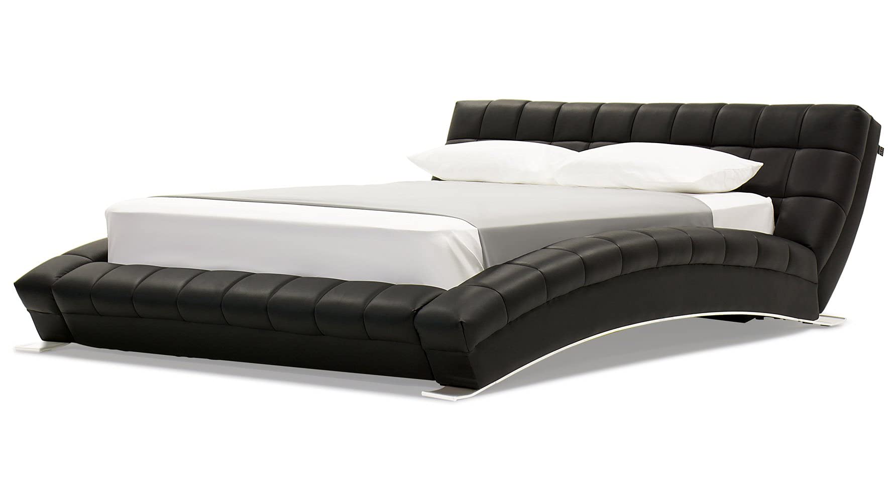 【Furniture】Modern Adonis Black Tufted Genuine Leather Platform Bed - King
