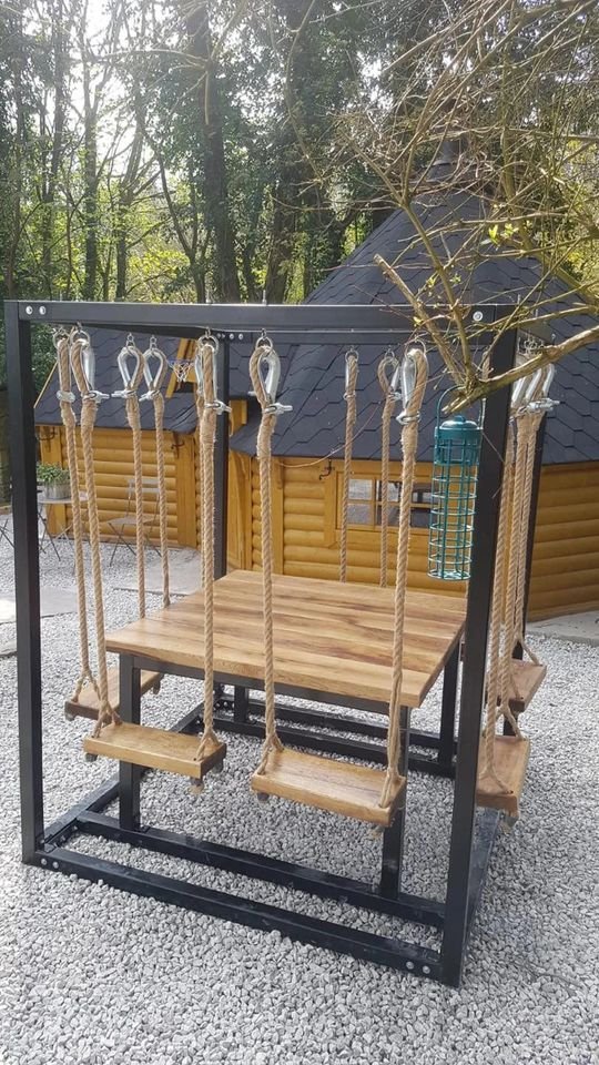 8 Seater Solid Oak & Steel Hand Made Swing Table