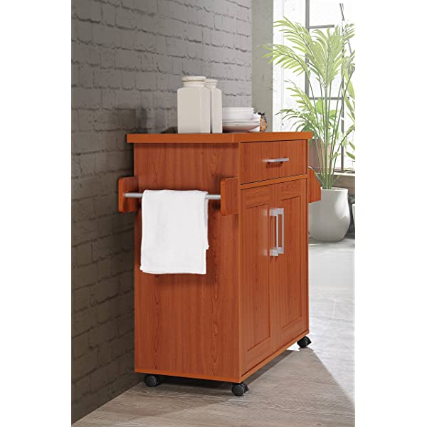 Hodedah Kitchen Island with Spice Rack, Towel Rack & Drawer, Black with Beech Top Black-beech